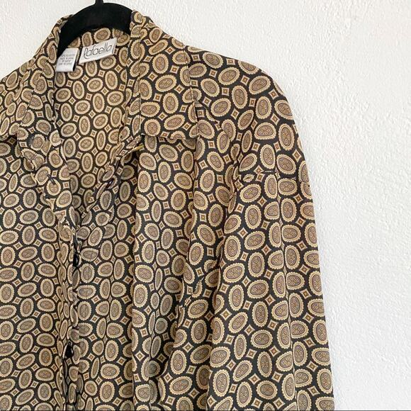 Vintage Rafaella Black Brown Patterned Blouse Size 8 - Picture 2 of 7